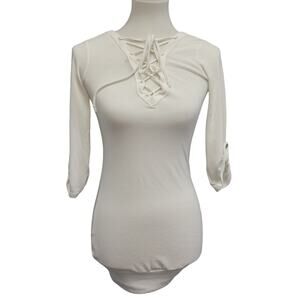 Passion Womens XS Viscose Spandex Lace Up Front 3/4 Sleeve Blouse